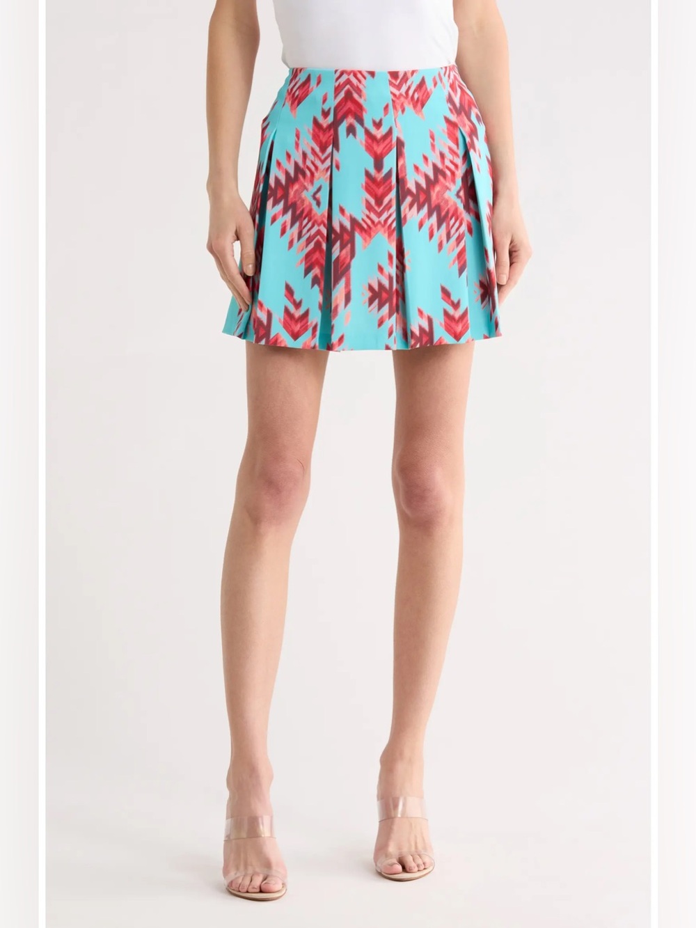 NWT L’Agence ‘Tania’ Pleated Tribal Skirt in “Pool Blue Ganado Print”, Size 8